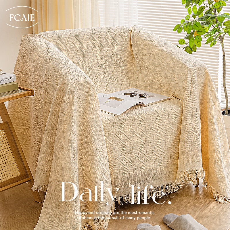 Ins Cream Style Single Sofa Towel Sofa Cover Cotton Thread Full Cover Straight Row Three-Person Non-Slip Sofa Cloth Cover Blanket - Image 2